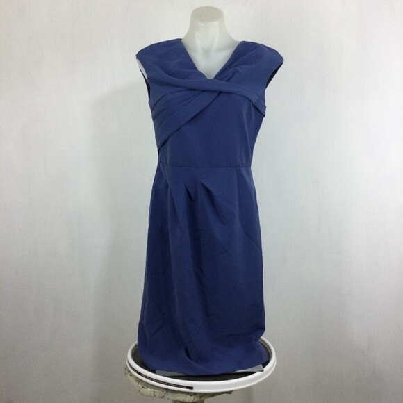 Lafayette 148 New York Dreas V-neck Pleated Twist Sleeveless Blue Dress Size 4 - Picture 8 of 8